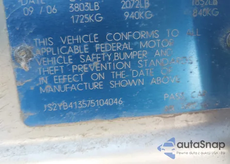 2007 Suzuki Sx4 Convenience/Rally z USA, uszkodzony, nr VIN JS2YB413575104046